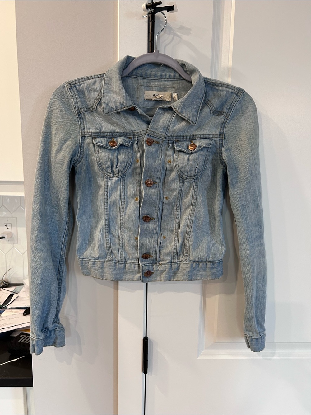 & Jacket Light Blue Denim Jacket Classic Button Front Minimalist Jean Jacket